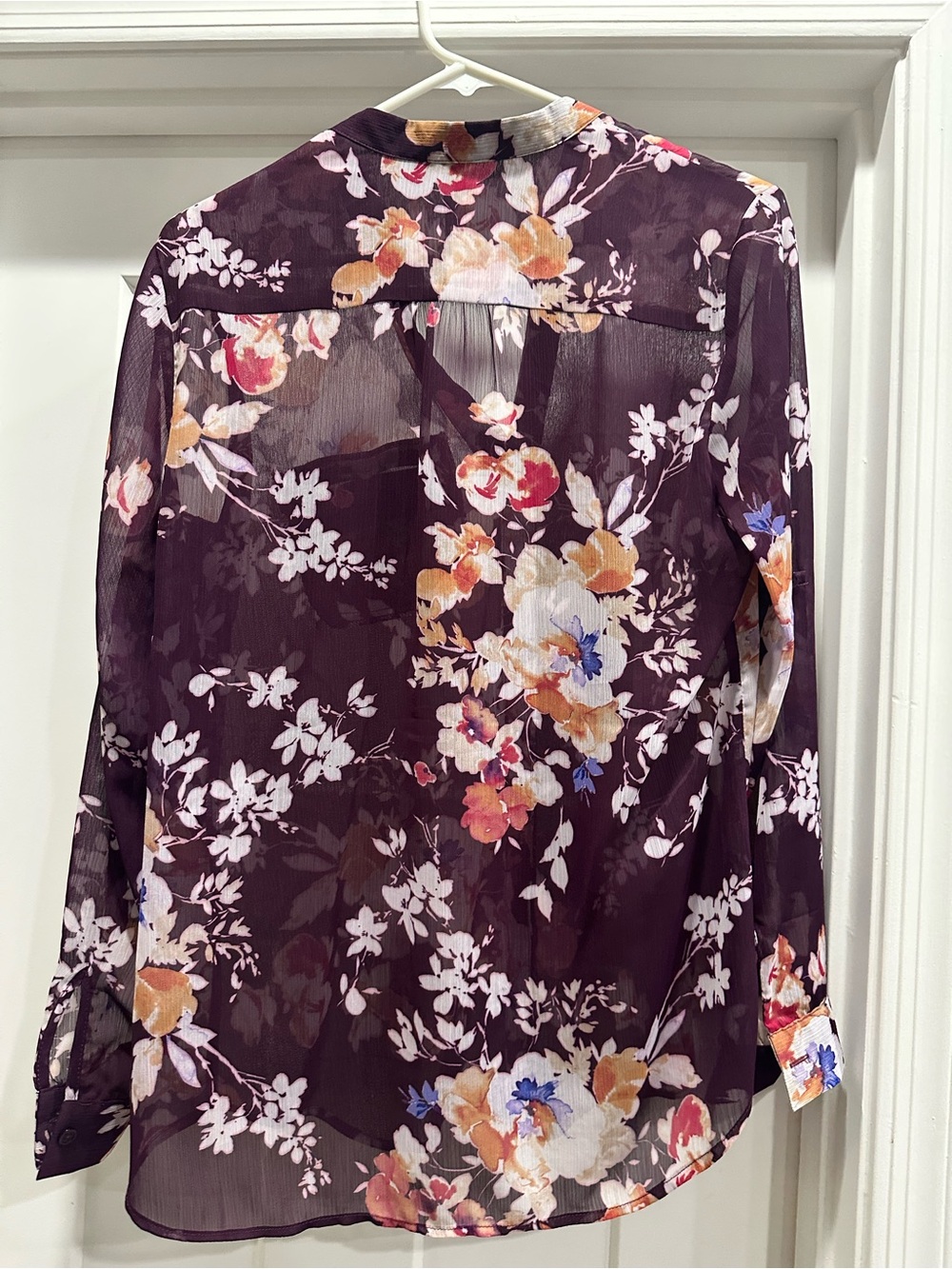 Kut from the Kloth Plum Floral Sheer Button-Down Blouse